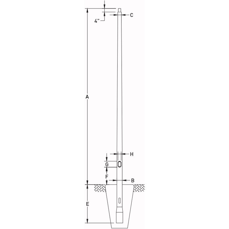 10ft-40ft Aluminum Conical Light Pole, Planted Mounting