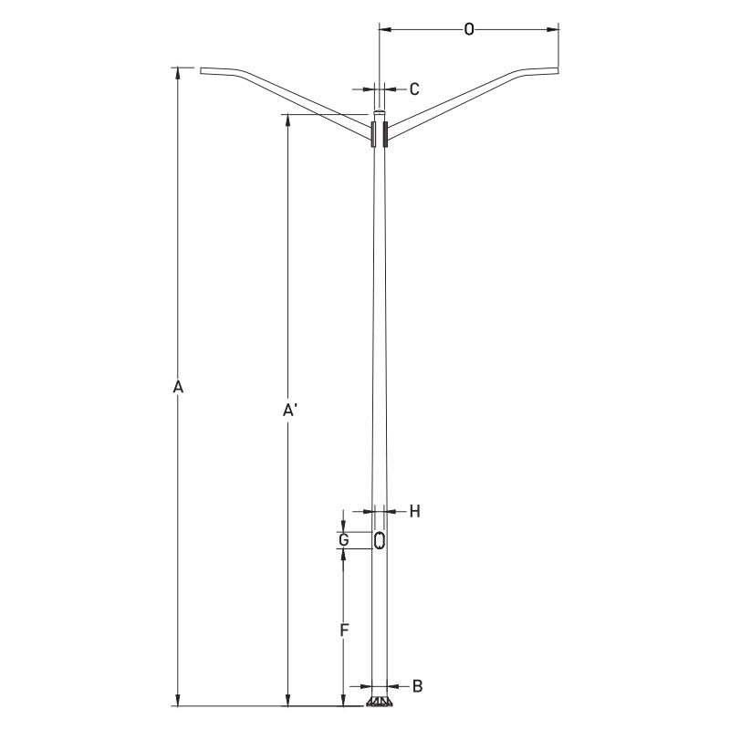 20ft-40ft Aluminum Conical Light Pole Duo Arms, Base Flange Mounting
